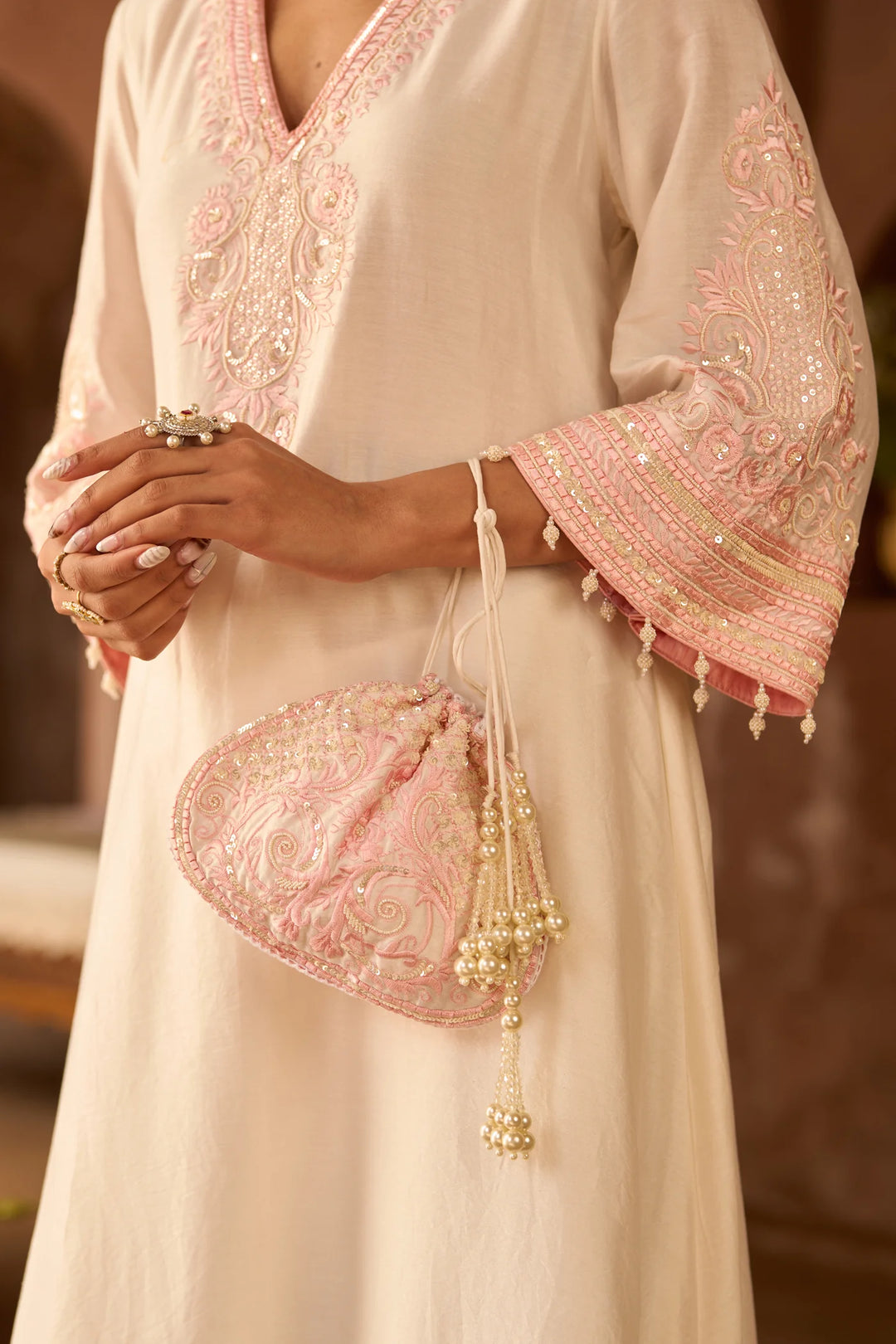 Sahabat - Daisy Ivory With Pink Kaaftan With Salwar
