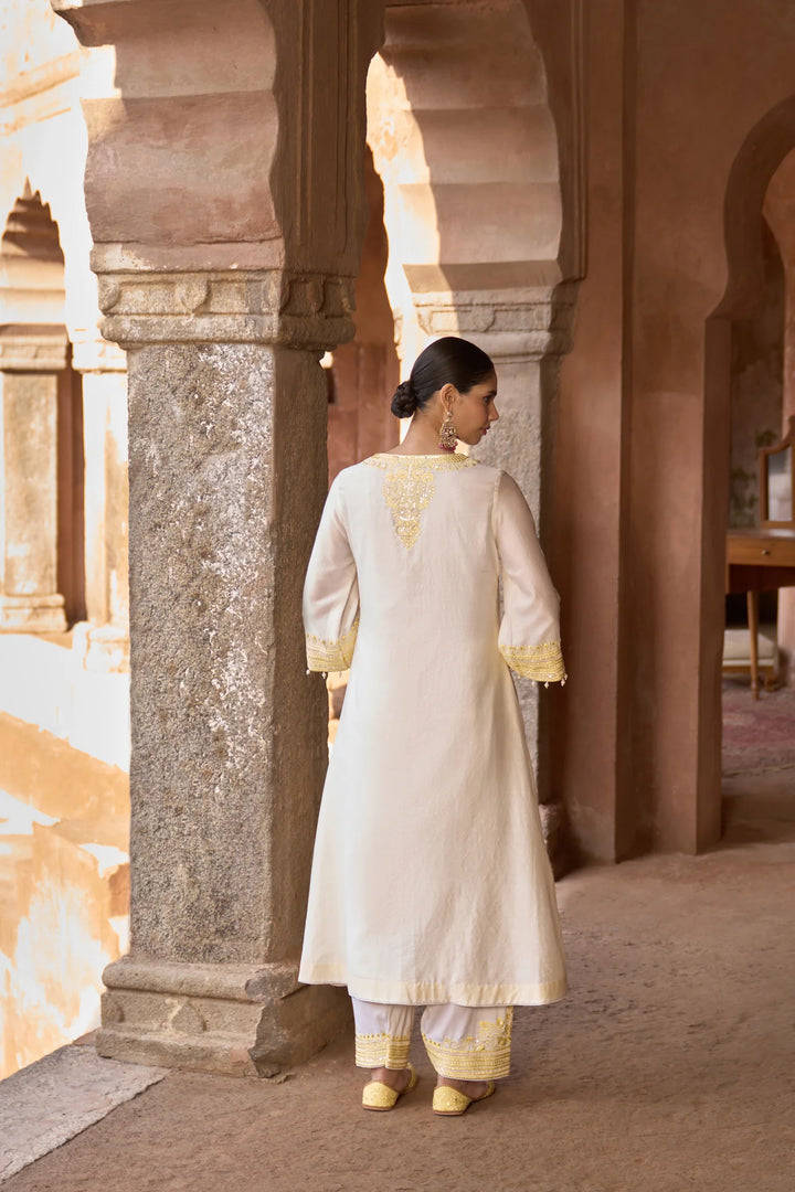 Sahabat - Daisy Ivory With Lemon Yellow Kaaftan With Salwar