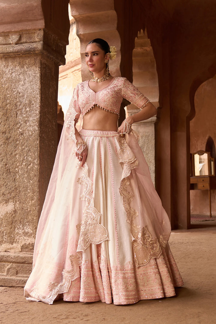 Sayeeda - Daisy Ivory With Pink Embroidered Lehenga