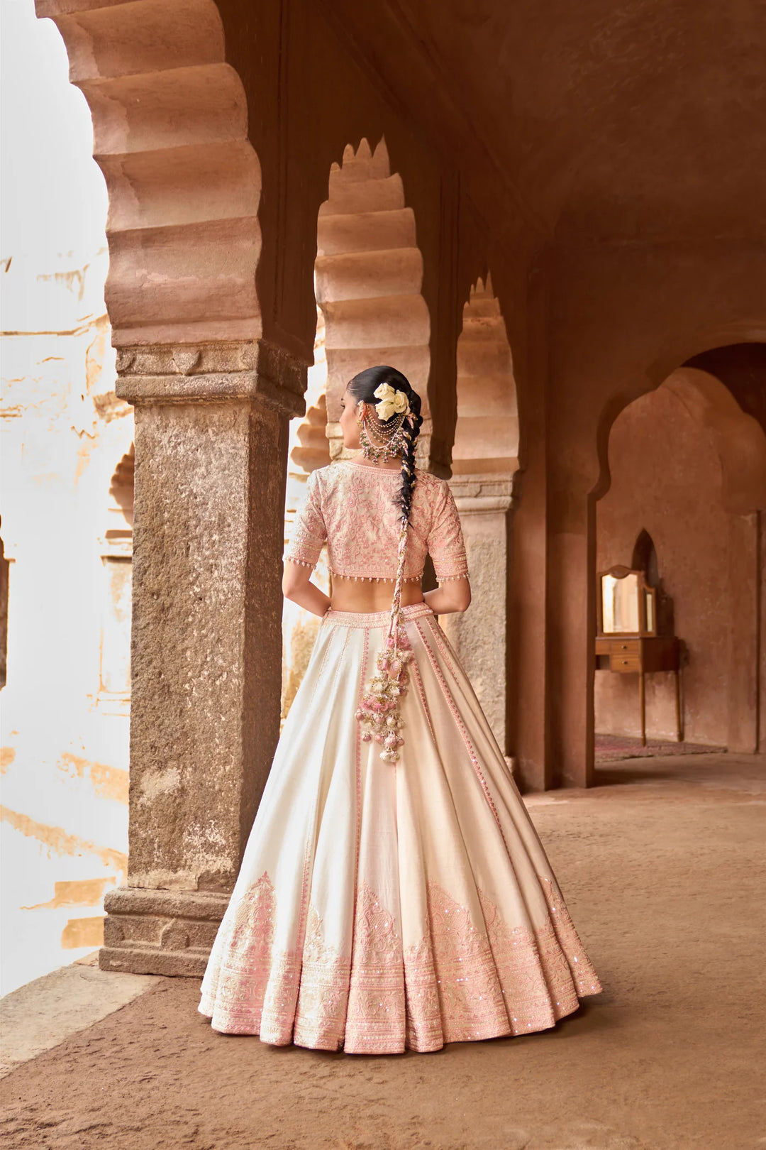 Sayeeda - Daisy Ivory With Pink Embroidered Lehenga