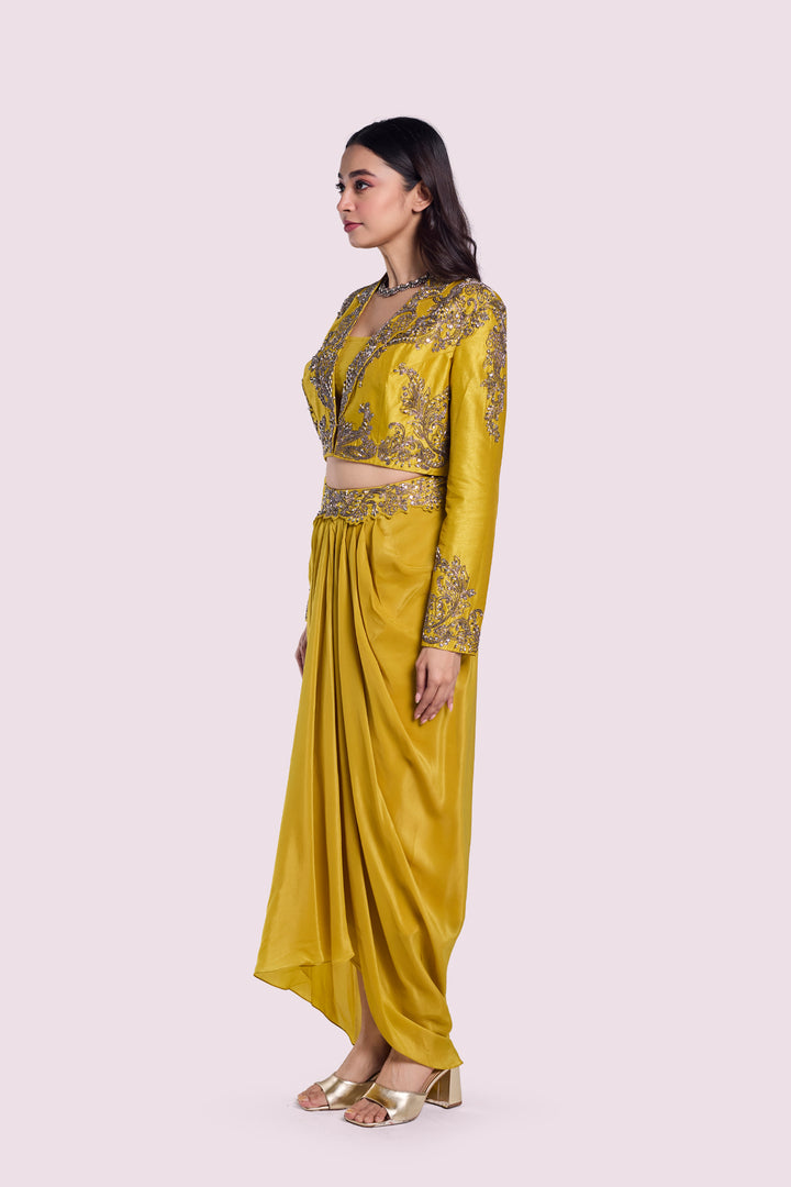 Silk blazer and dhoti skirt co-ord