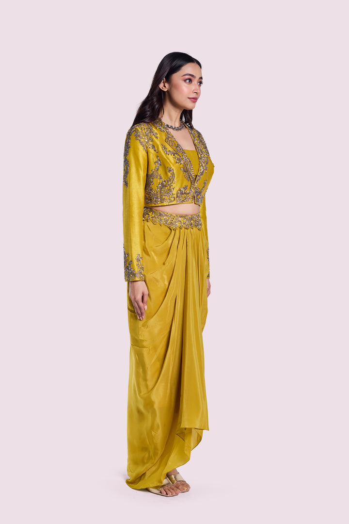 Silk blazer and dhoti skirt co-ord