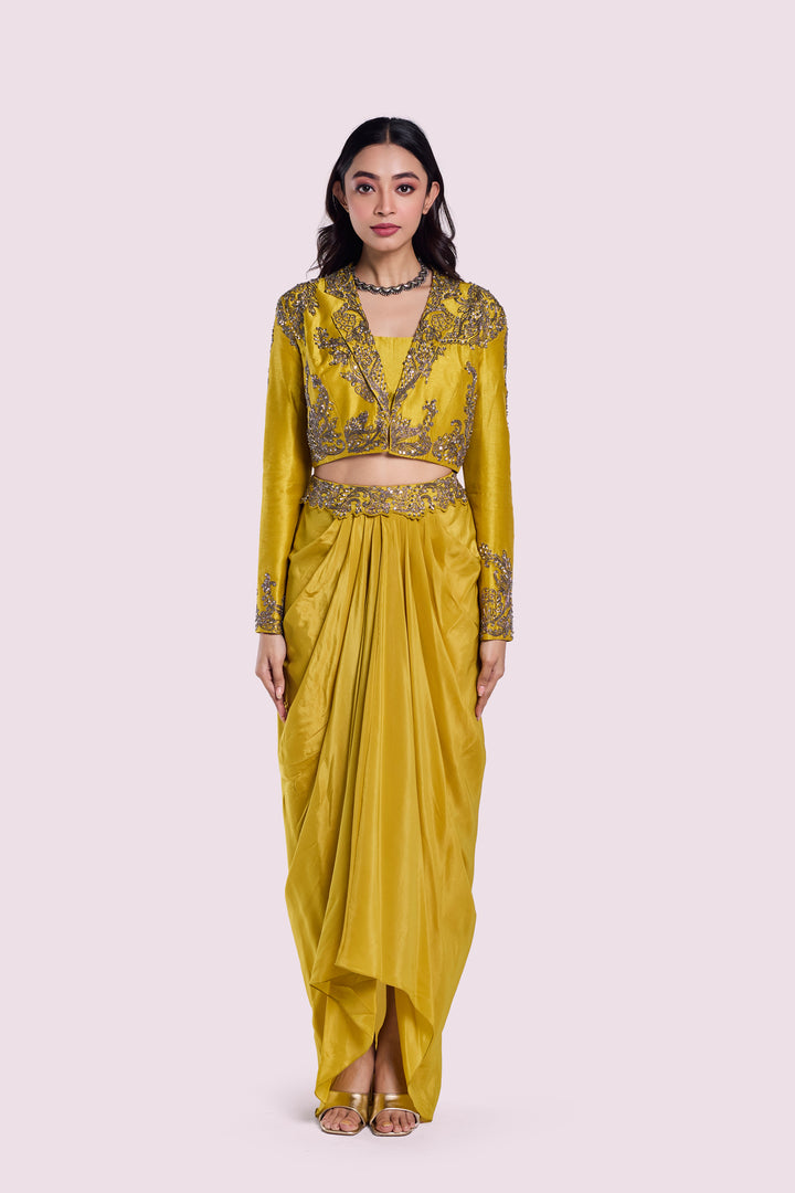 Silk blazer and dhoti skirt co-ord