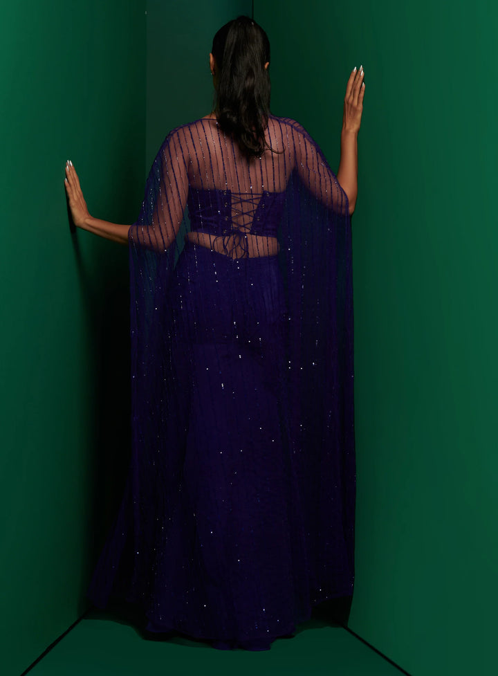 Sapphire Blue Tube Corset with Skirt And Embelished Cape