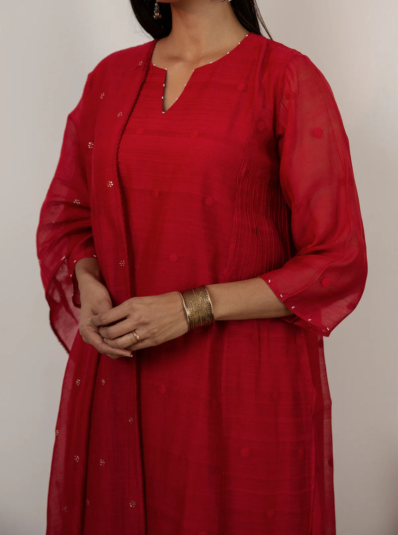 Scarlet Woven Dots Kurta Set