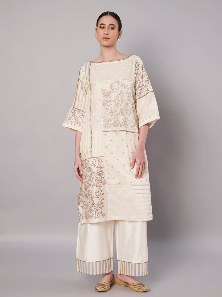 Spring Collage Kurta Set - Ivory