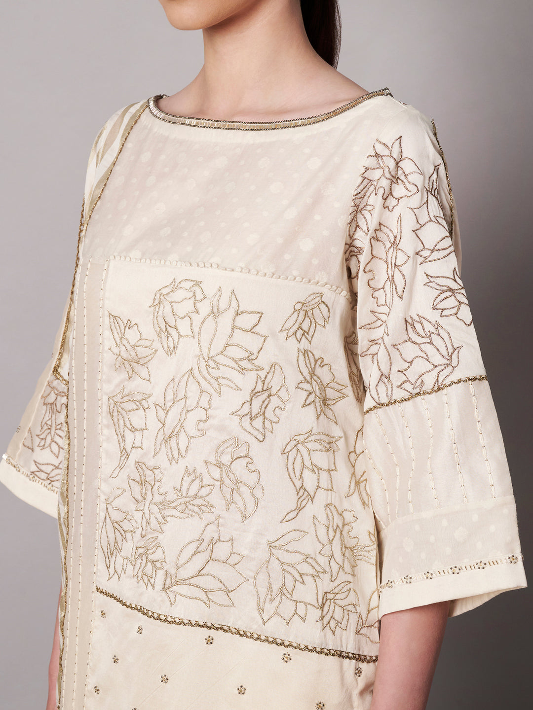Spring Collage Kurta Set - Ivory
