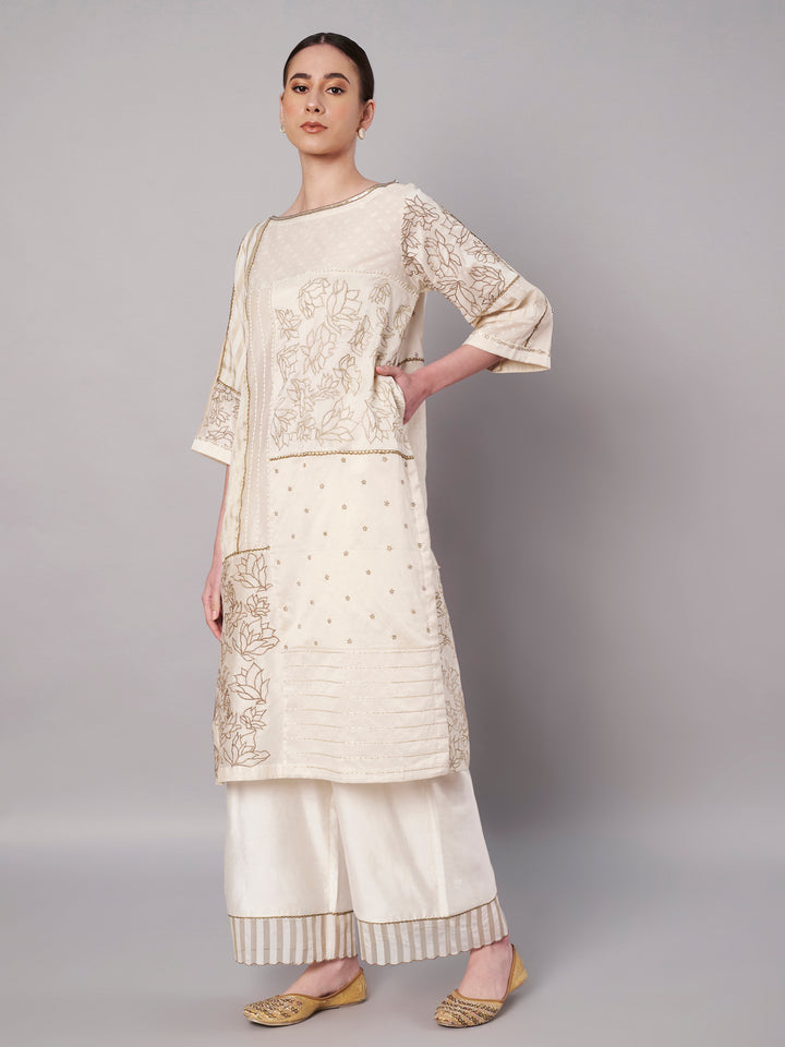 Spring Collage Kurta Set - Ivory