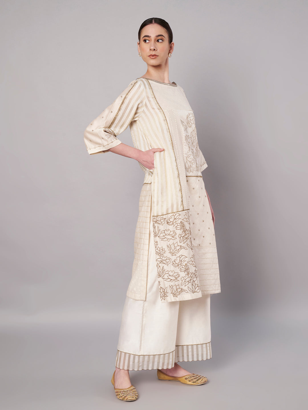 Spring Collage Kurta Set - Ivory