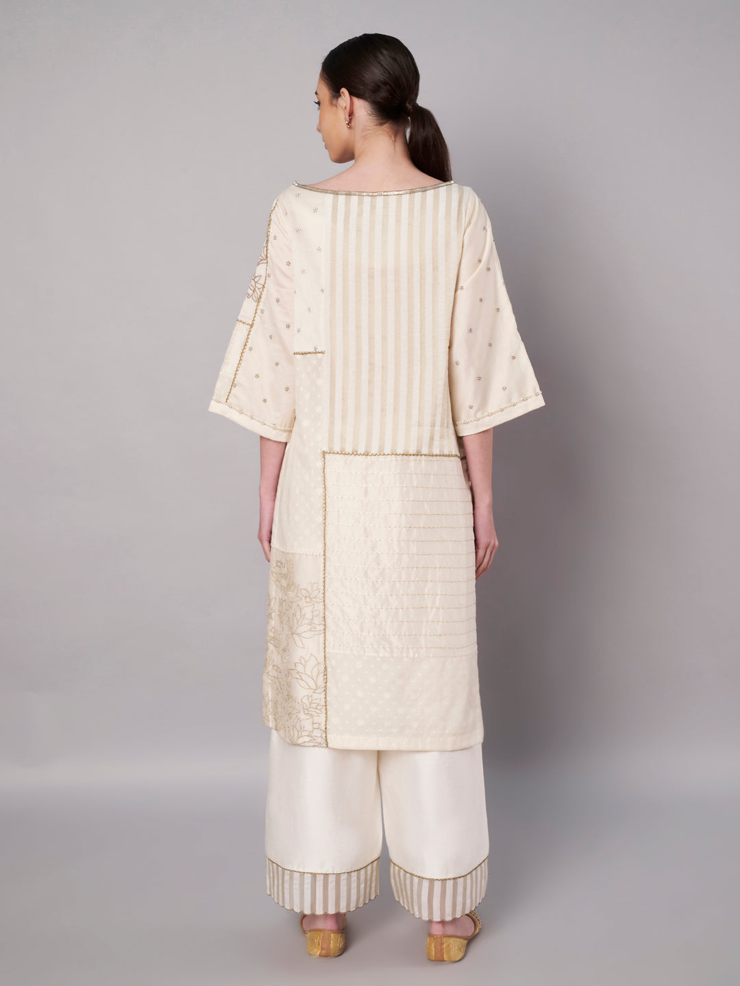 Spring Collage Kurta Set - Ivory