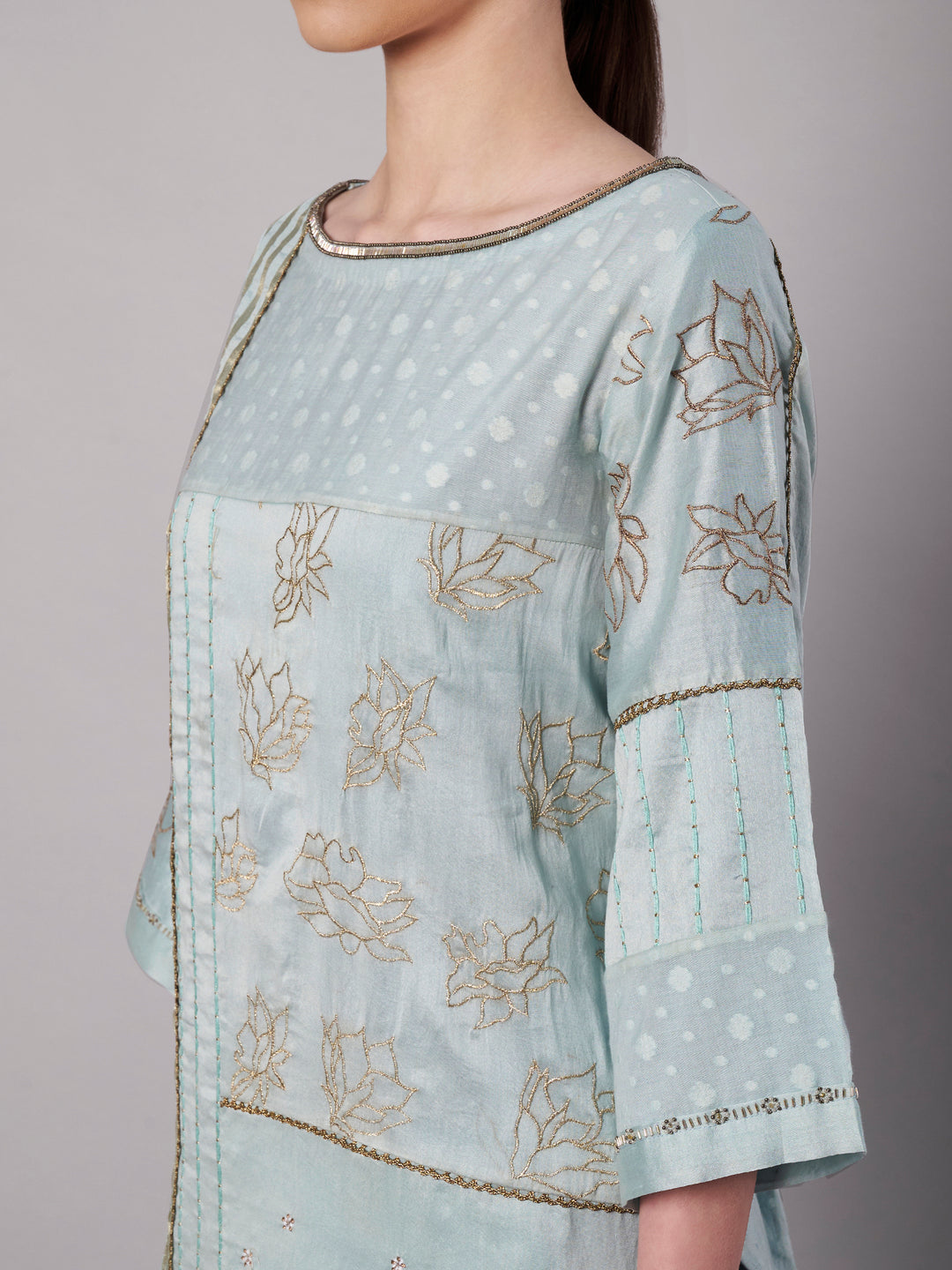 Spring Collage Kurta Set - Ice Blue