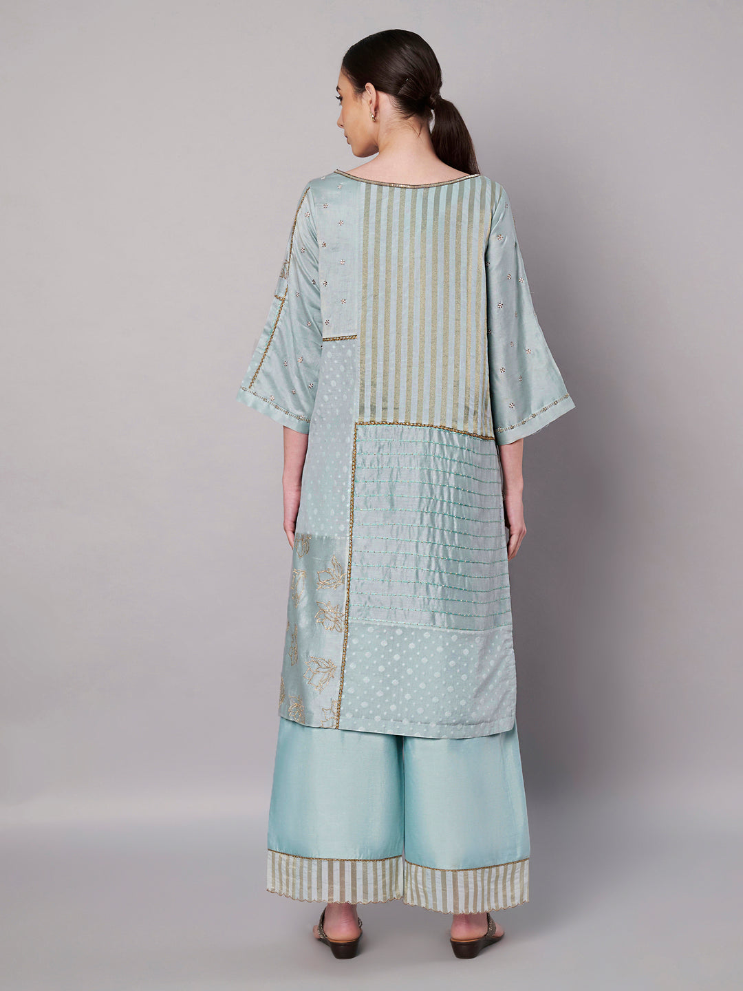 Spring Collage Kurta Set - Ice Blue