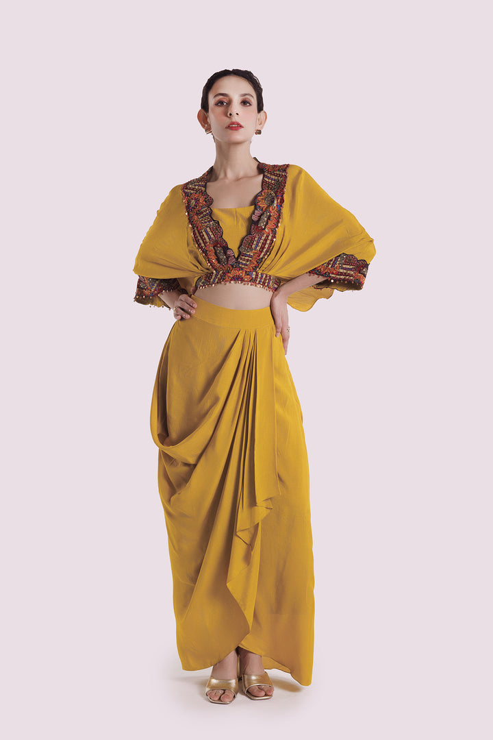 Silk Co-Ord Set With Draped Skirt