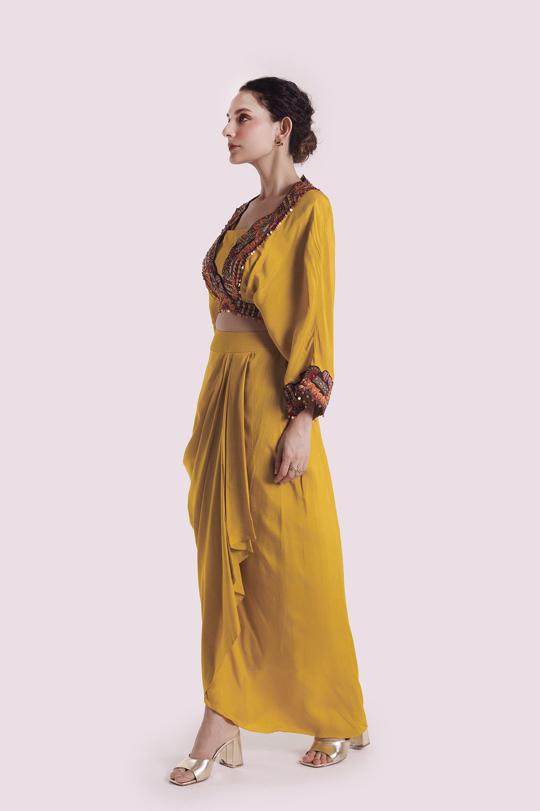 Silk Co-Ord Set With Draped Skirt