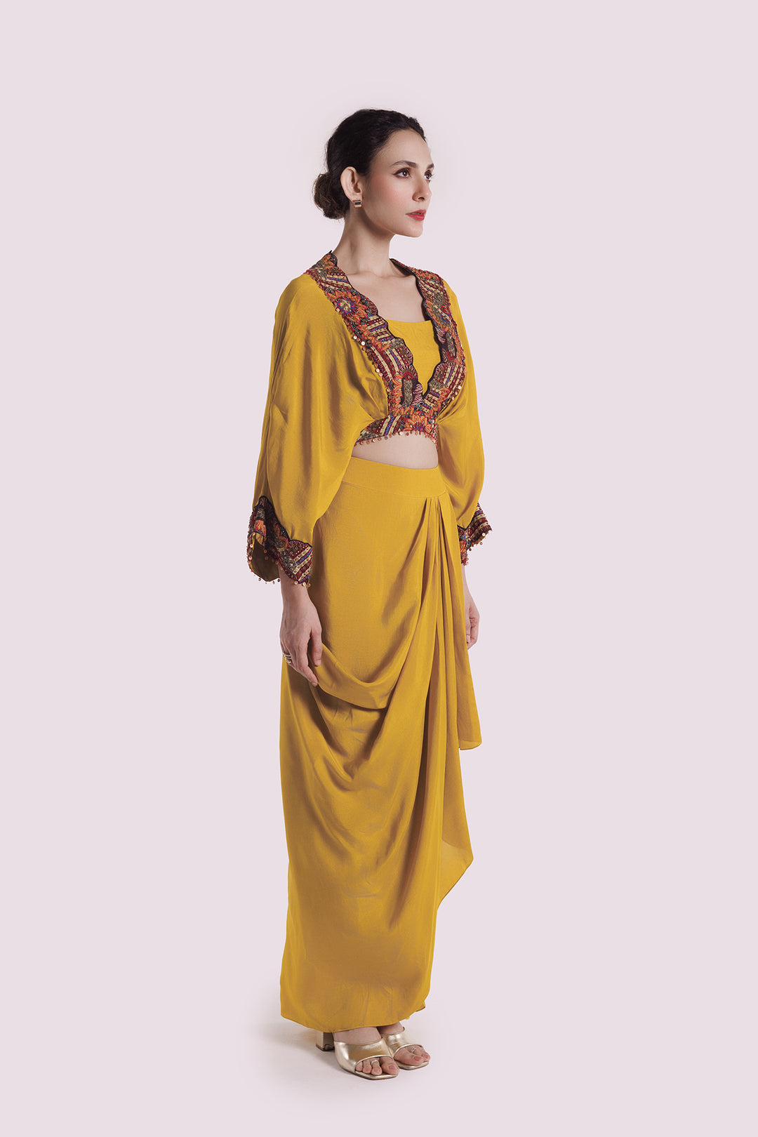 Silk Co-Ord Set With Draped Skirt