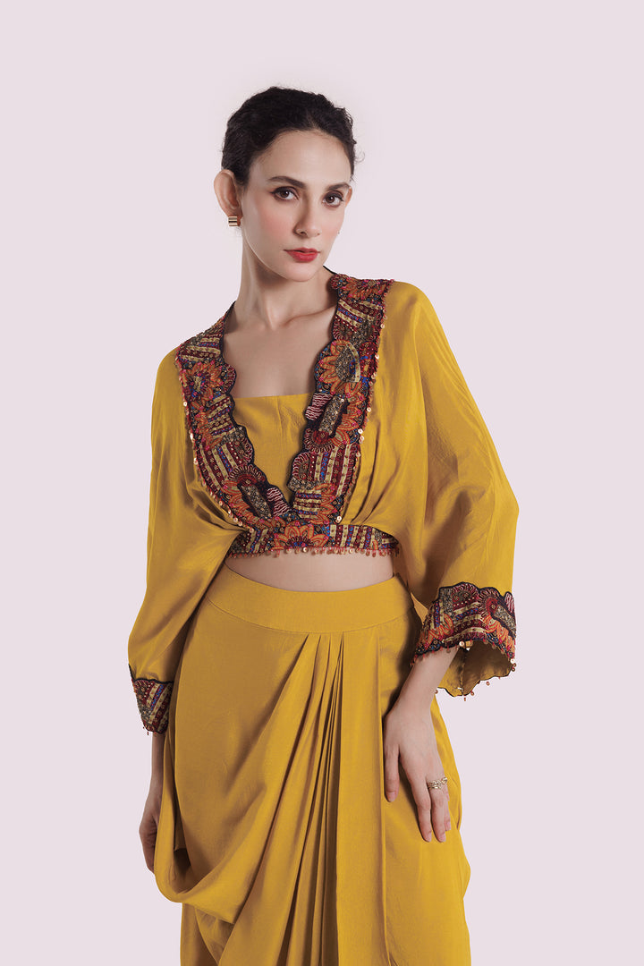 Silk Co-Ord Set With Draped Skirt