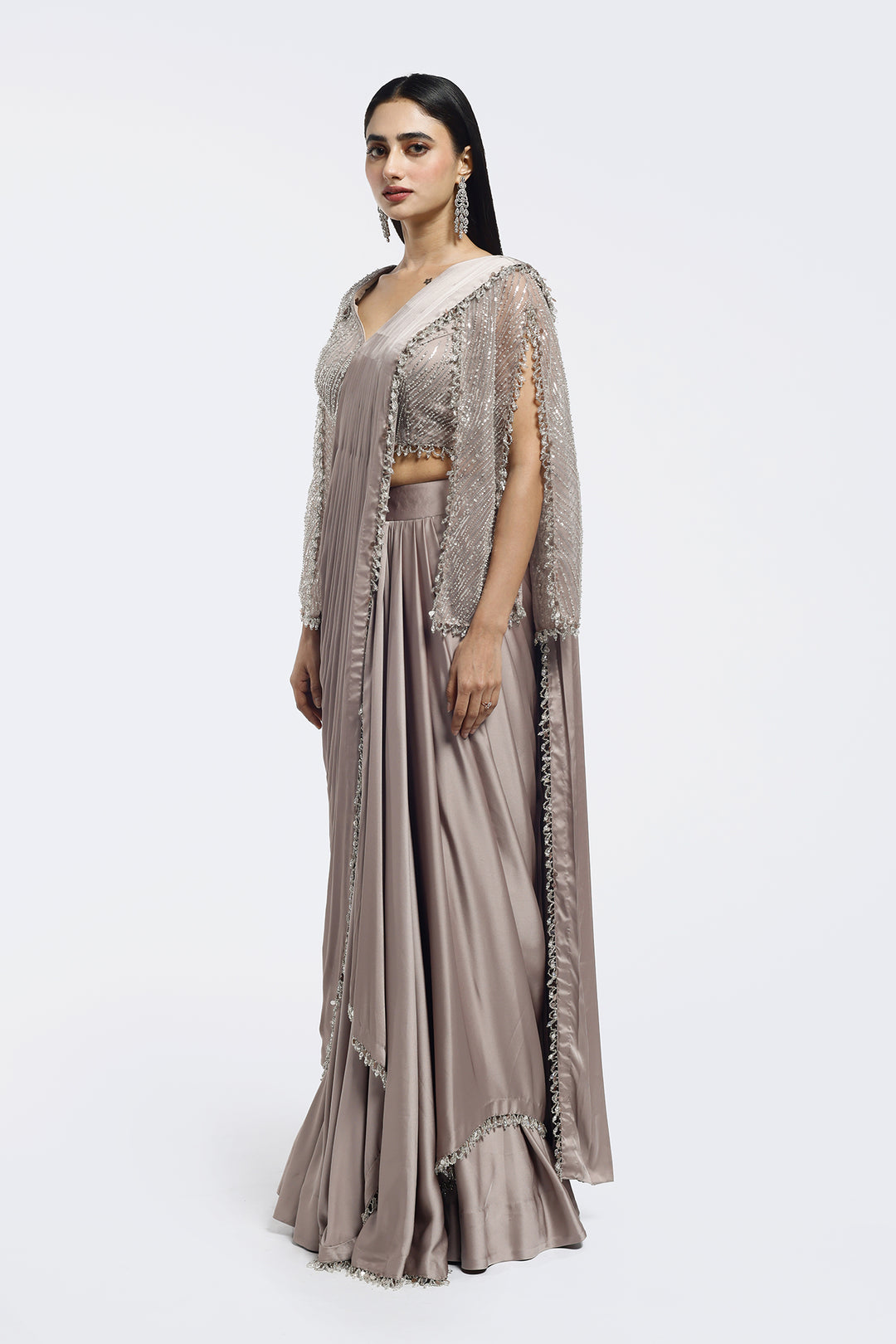 Short Cape Sleeve Drape Saree