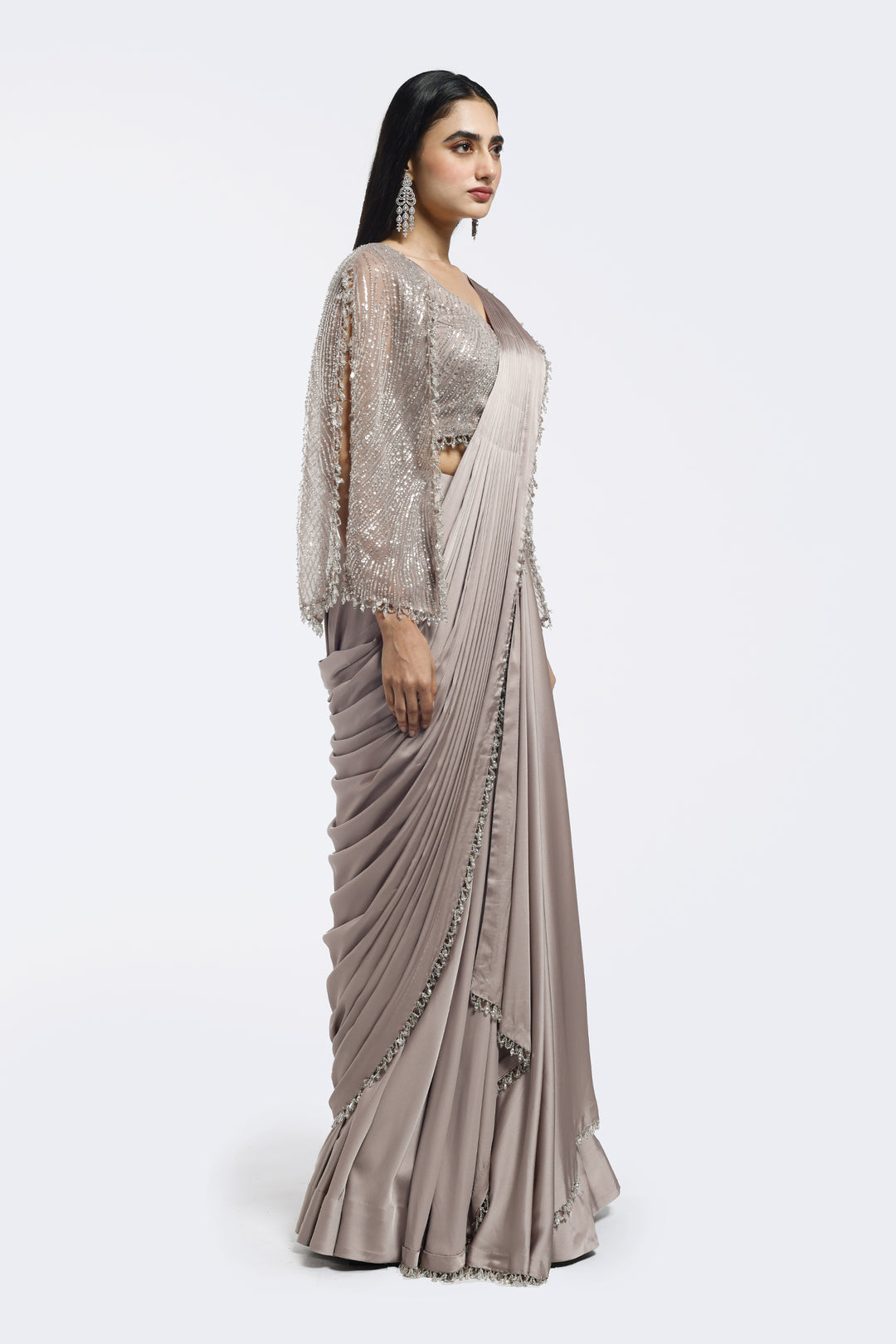 Short Cape Sleeve Drape Saree