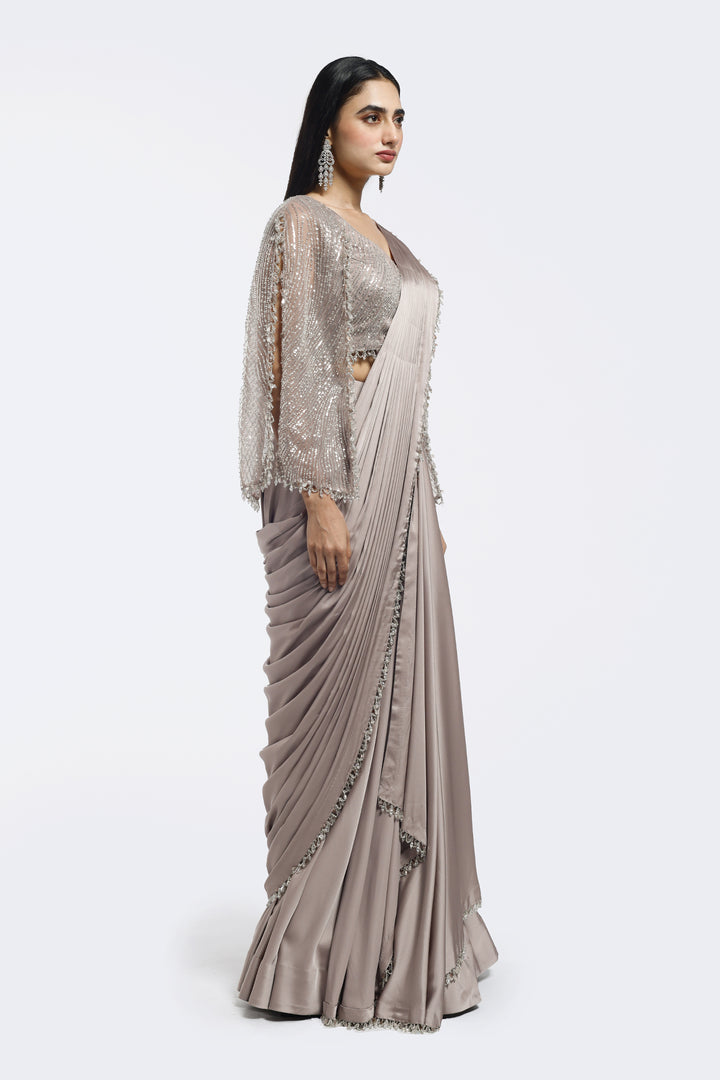 Short Cape Sleeve Drape Saree