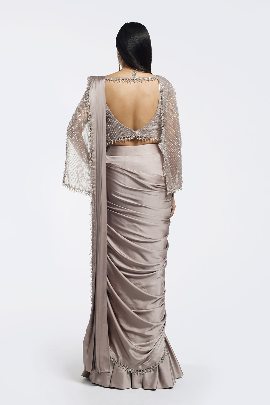 Short Cape Sleeve Drape Saree