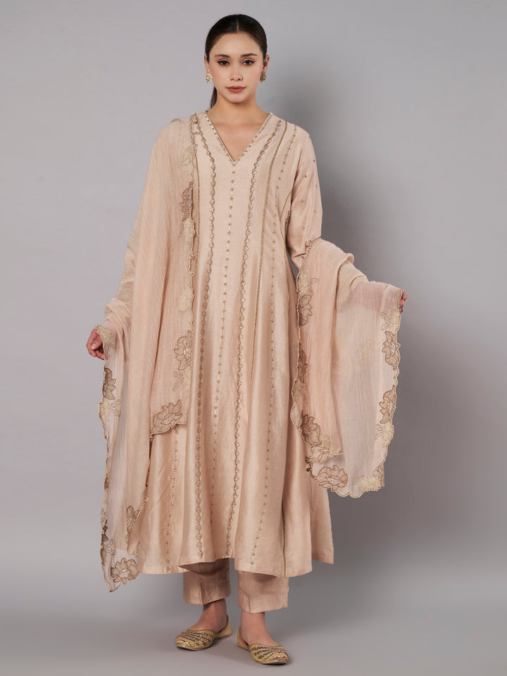 Spring Halo Anarkali Set - Champagne