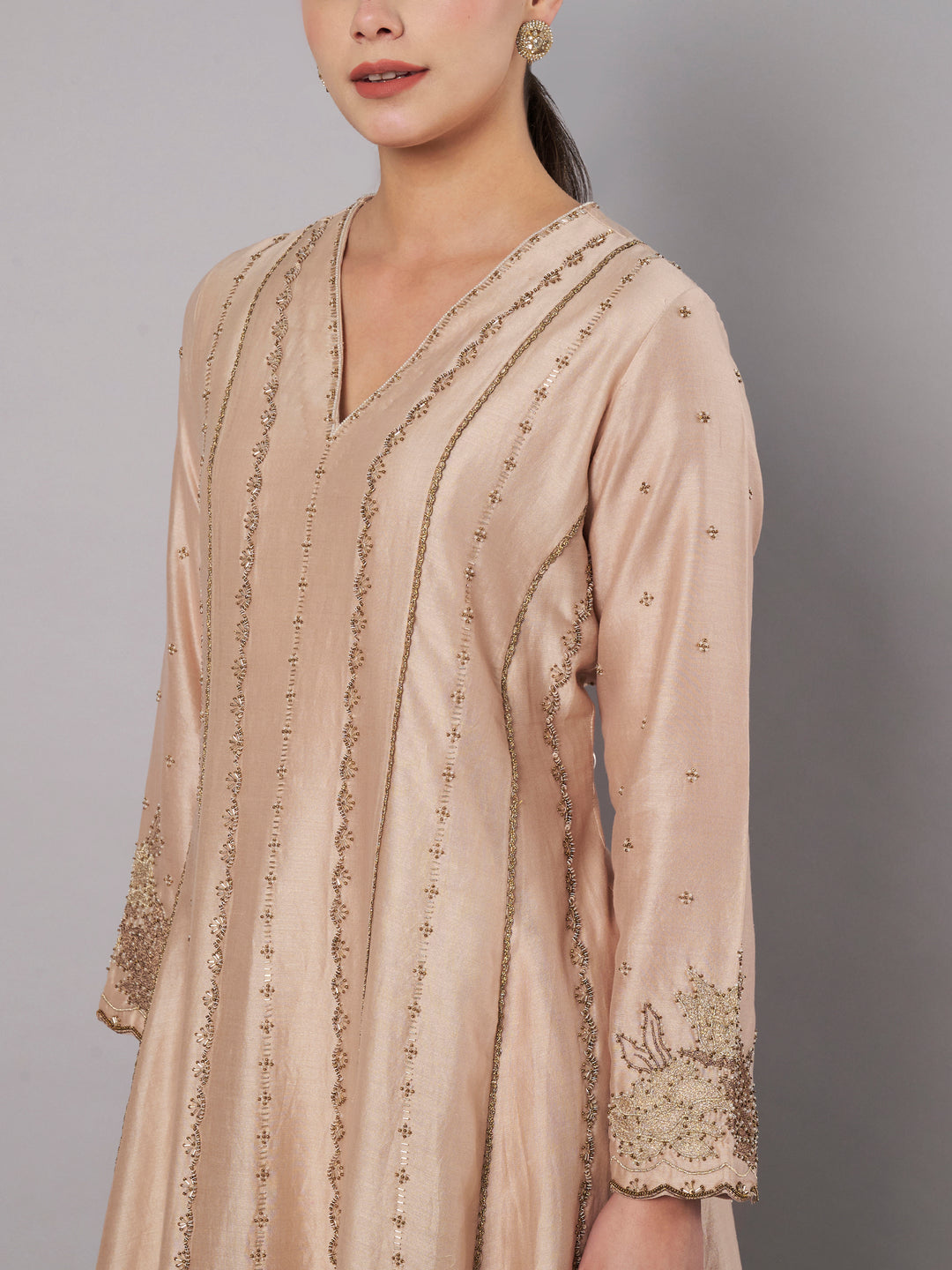 Spring Halo Anarkali Set - Champagne