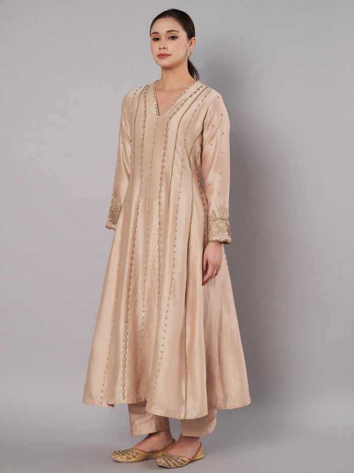Spring Halo Anarkali Set - Champagne