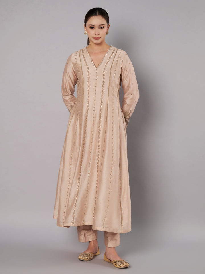 Spring Halo Anarkali Set - Champagne
