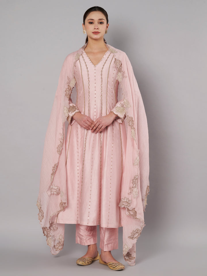 Spring Halo Anarkali Set - Muted Rose