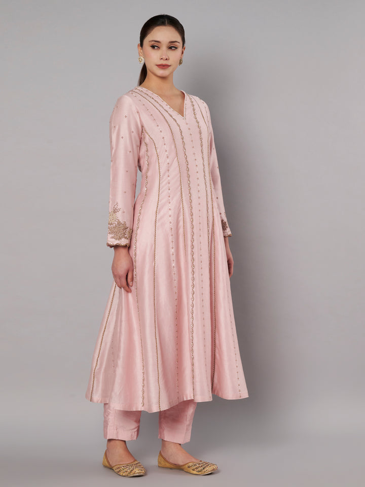 Spring Halo Anarkali Set - Muted Rose