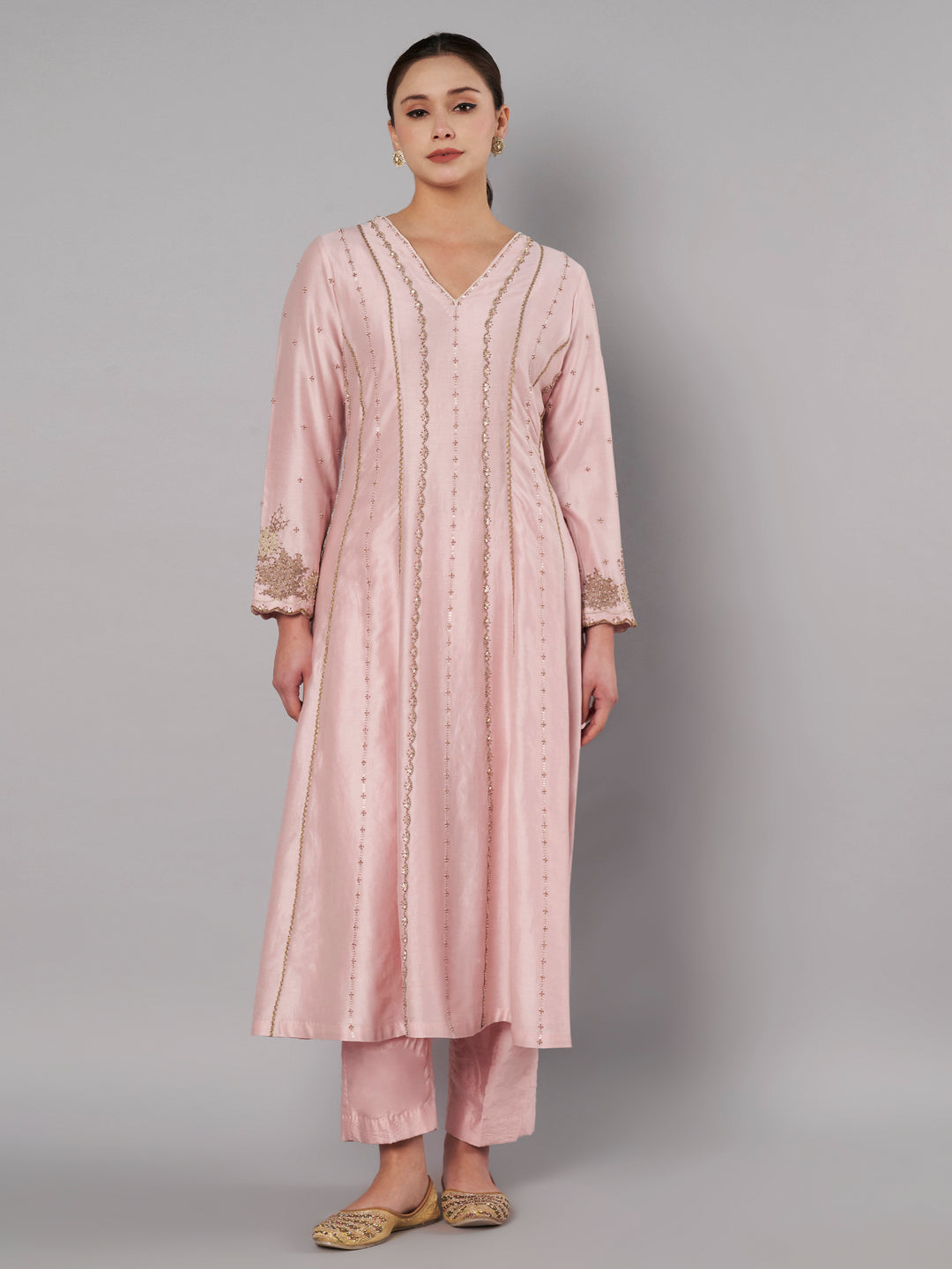 Spring Halo Anarkali Set - Muted Rose