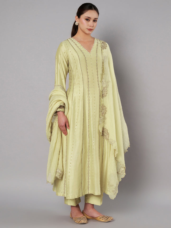 Spring Halo Anarkali Set - Soft Lime