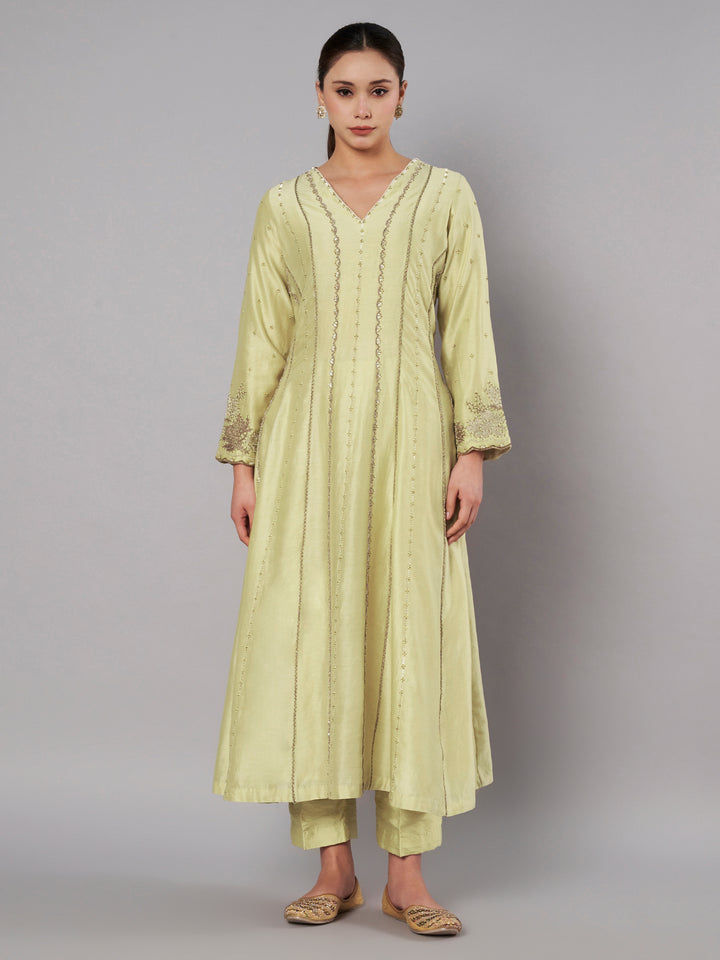 Spring Halo Anarkali Set - Soft Lime