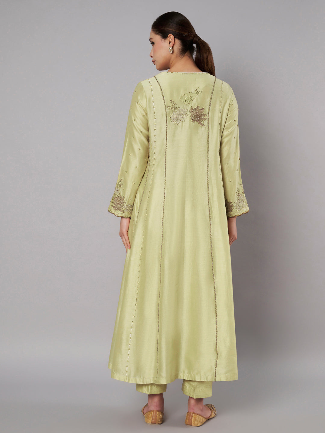 Spring Halo Anarkali Set - Soft Lime