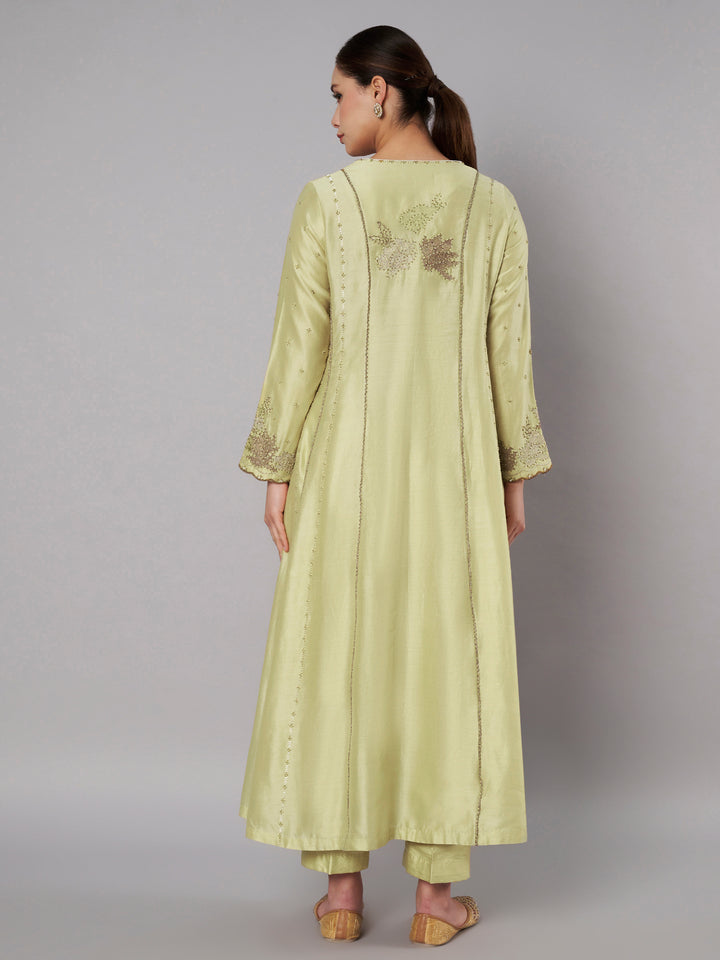 Spring Halo Anarkali Set - Soft Lime