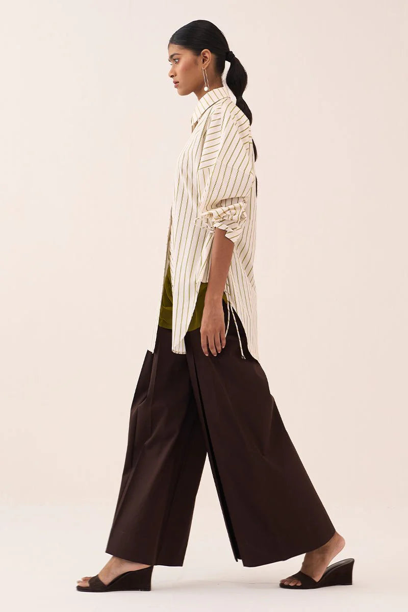 Side Drawstring Stripe Shirt Co-Ord (Set Of 2)