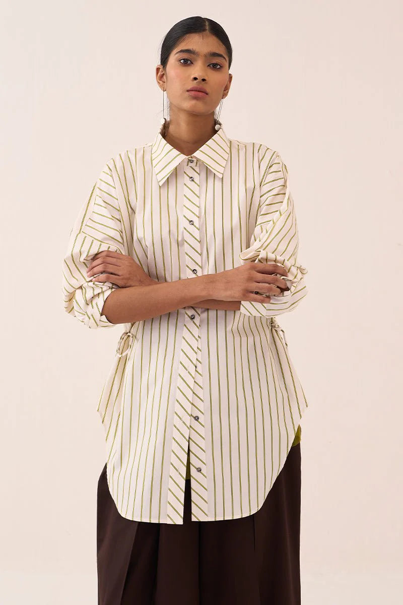 Side Drawstring Stripe Shirt Co-Ord (Set Of 2)