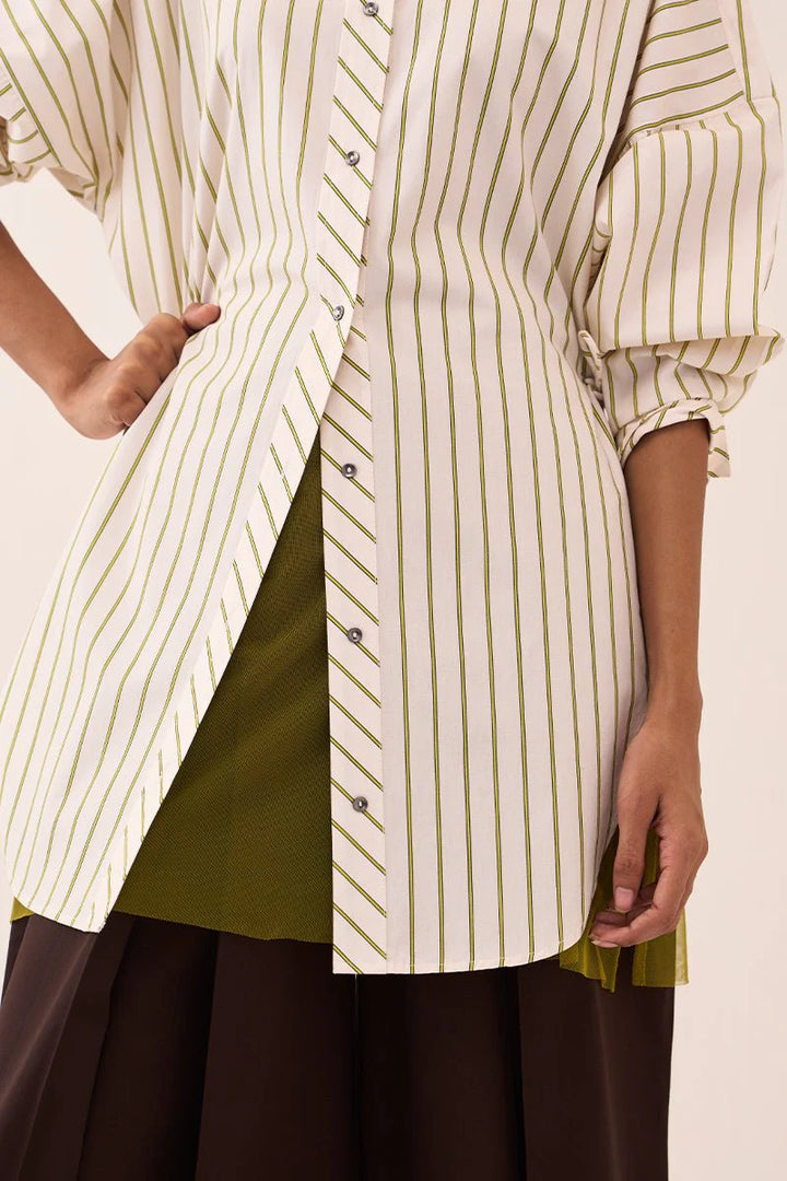 Side Drawstring Stripe Shirt Co-Ord (Set Of 2)