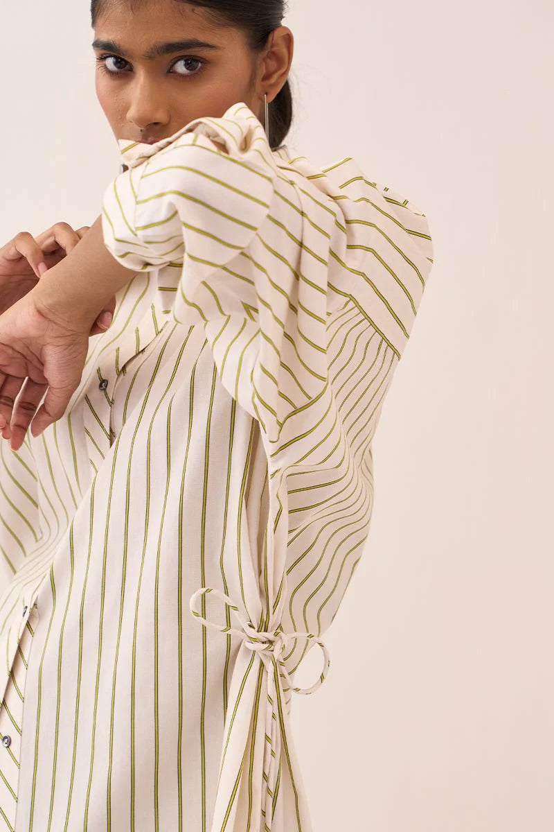 Side Drawstring Stripe Shirt Co-Ord (Set Of 2)