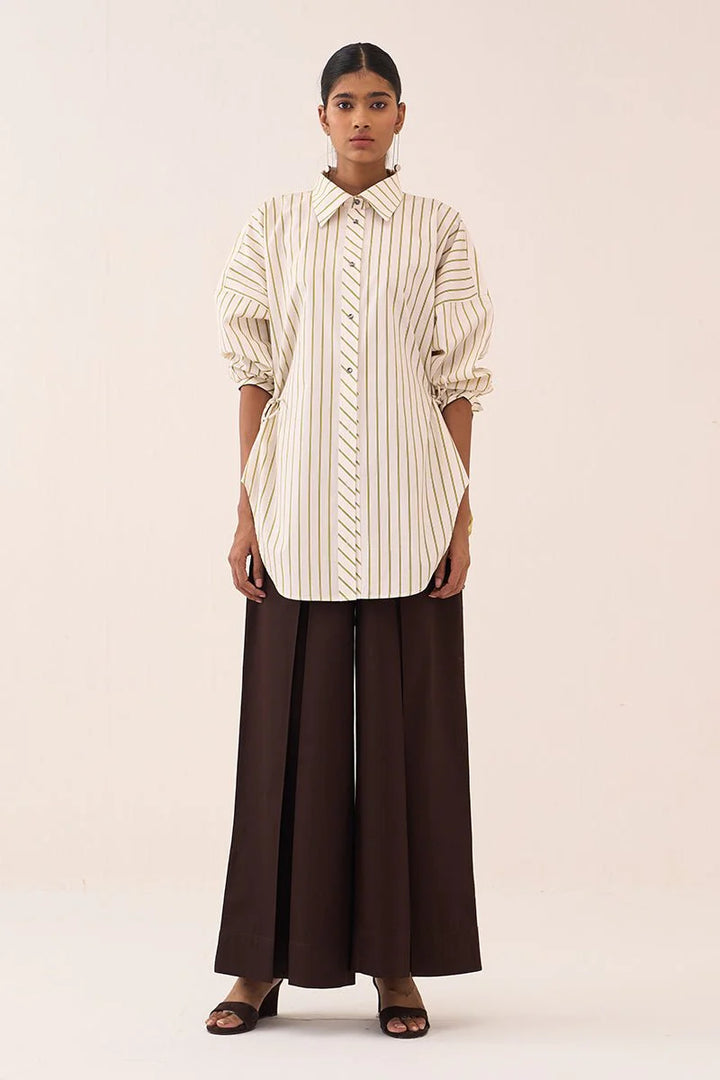 Side Drawstring Stripe Shirt
