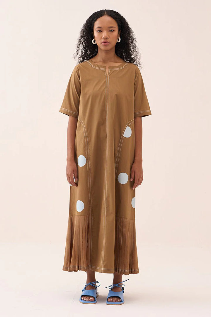 Side U-Pleat Polka Dress