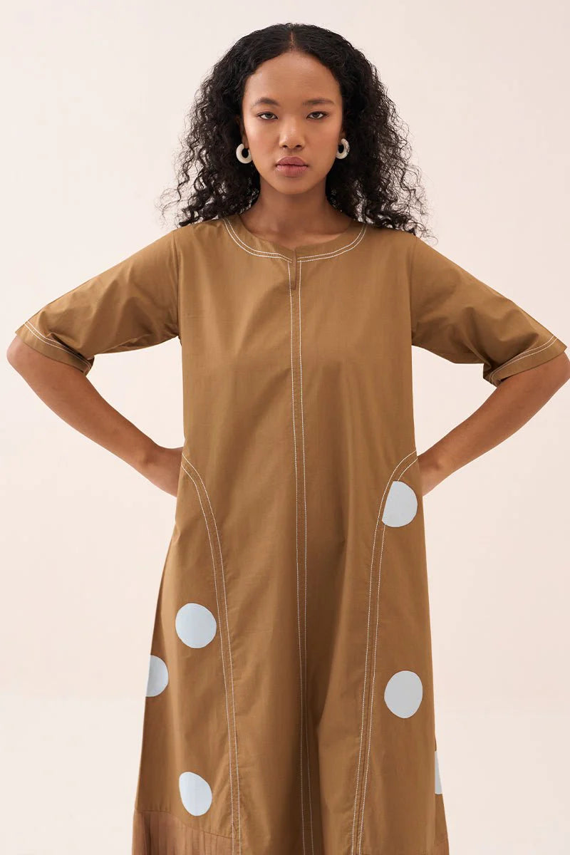 Side U-Pleat Polka Dress