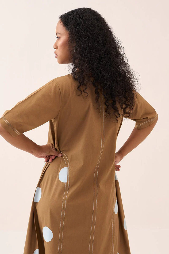 Side U-Pleat Polka Dress