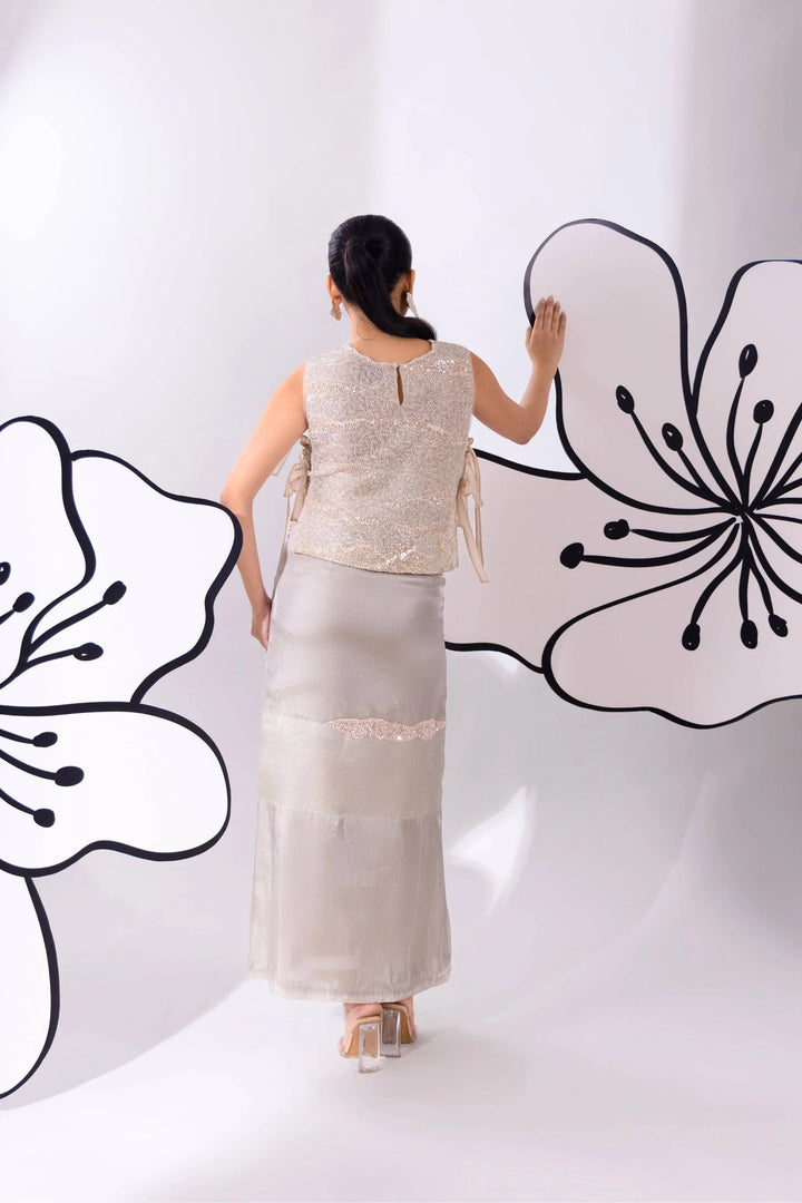 Silver Sea Shimmer Top with Skirt