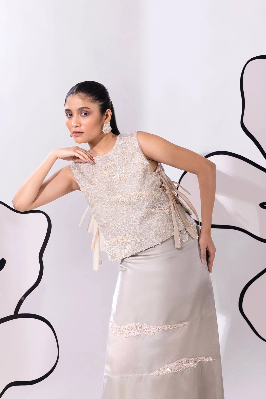 Silver Sea Shimmer Top with Skirt