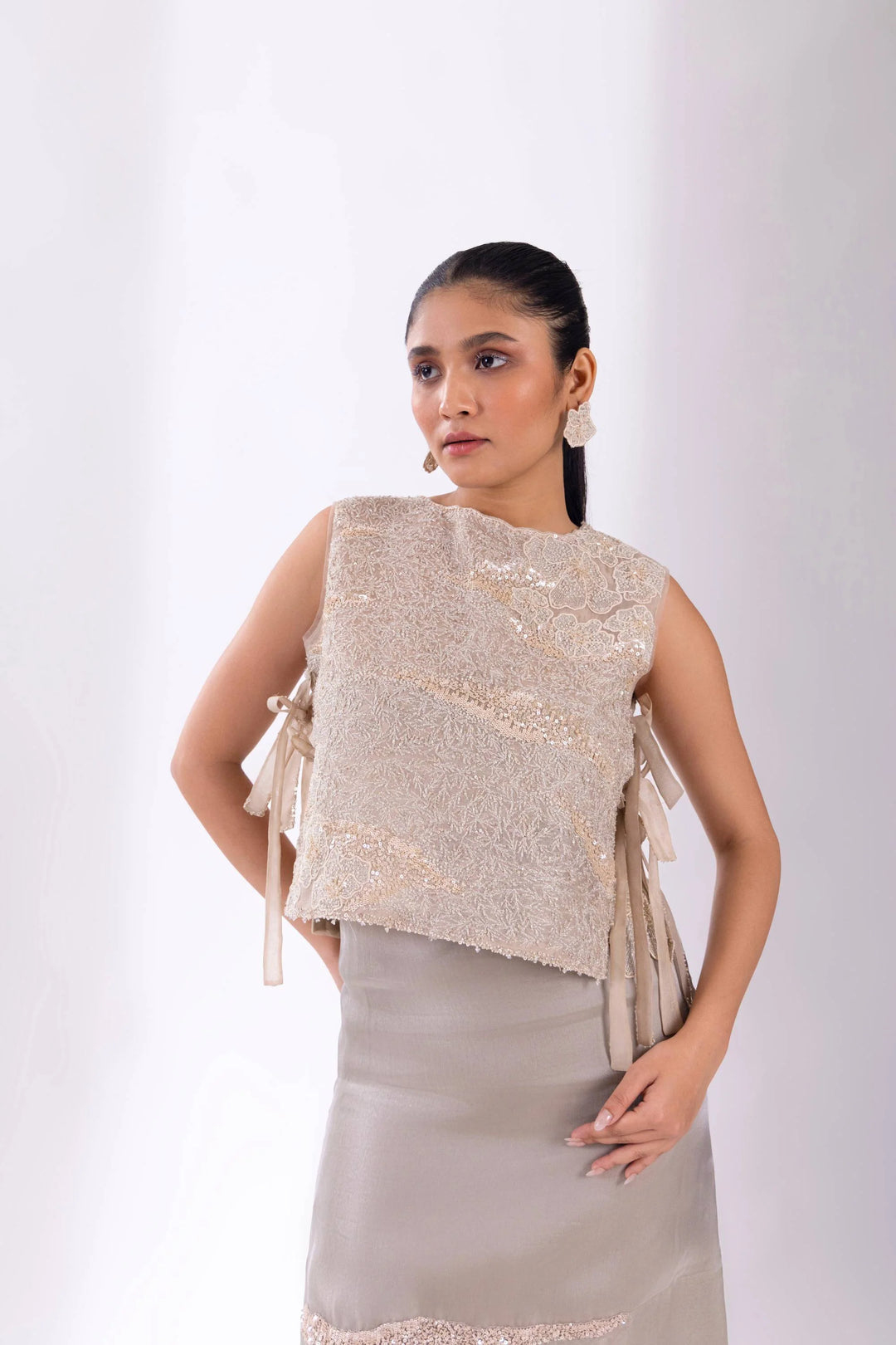 Silver Sea Shimmer Top with Skirt