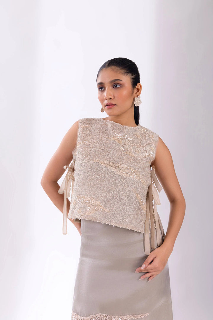 Silver Sea Shimmer Top with Skirt
