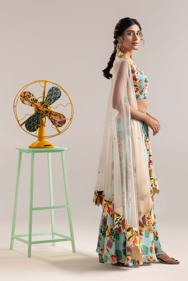 aarani embroidered palazzo set with a cape