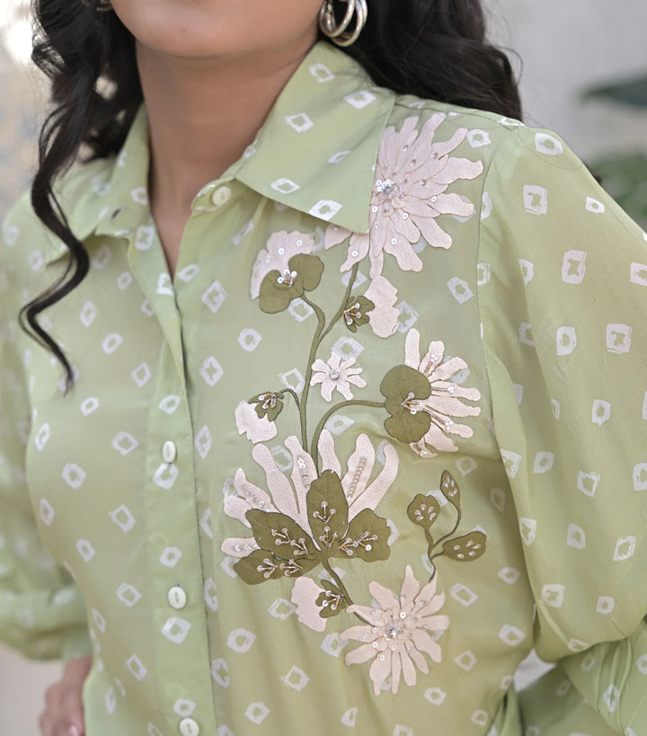 Floret Bandhani Shirt with Knot Skirt Set