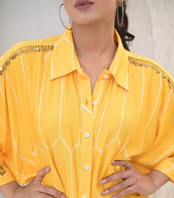 Sunlit Tassel lace Bandhani Gathered Dress